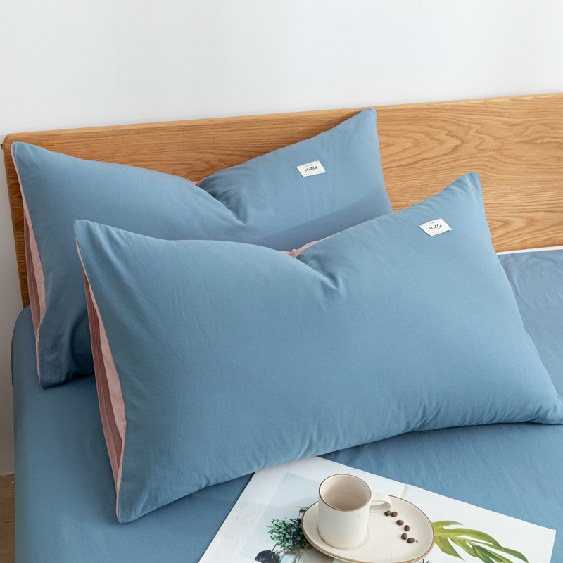 2021新款全棉水洗棉床品套件单品系列-枕套 48×74cm/一对 宾利蓝豆沙