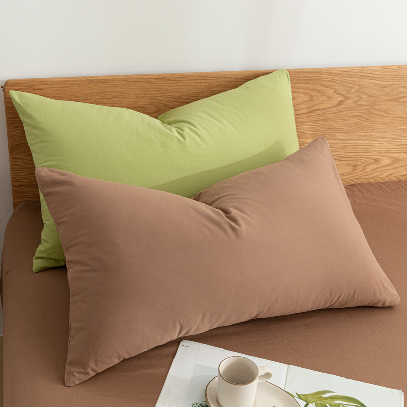2021新款全棉水洗棉床品套件单品系列-枕套 48×74cm/一对 混搭抹茶绿太妃糖