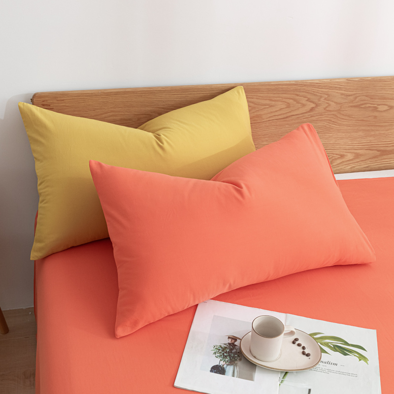 2021新款全棉水洗棉床品套件单品系列-枕套 48×74cm/一对 混搭时尚桔姜黄