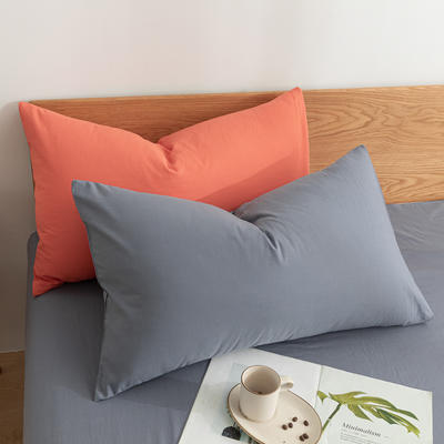 2021新款全棉水洗棉床品套件单品系列-枕套 48×74cm/一对 混搭紫灰时尚桔
