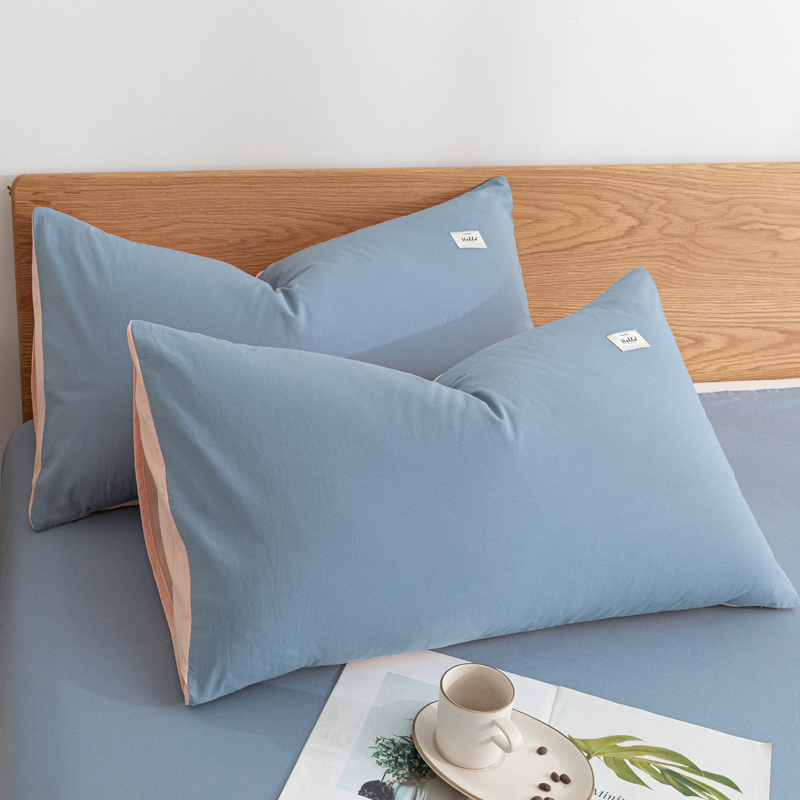 2021新款全棉水洗棉床品套件单品系列-枕套 48×74cm/一对 浅蓝粉