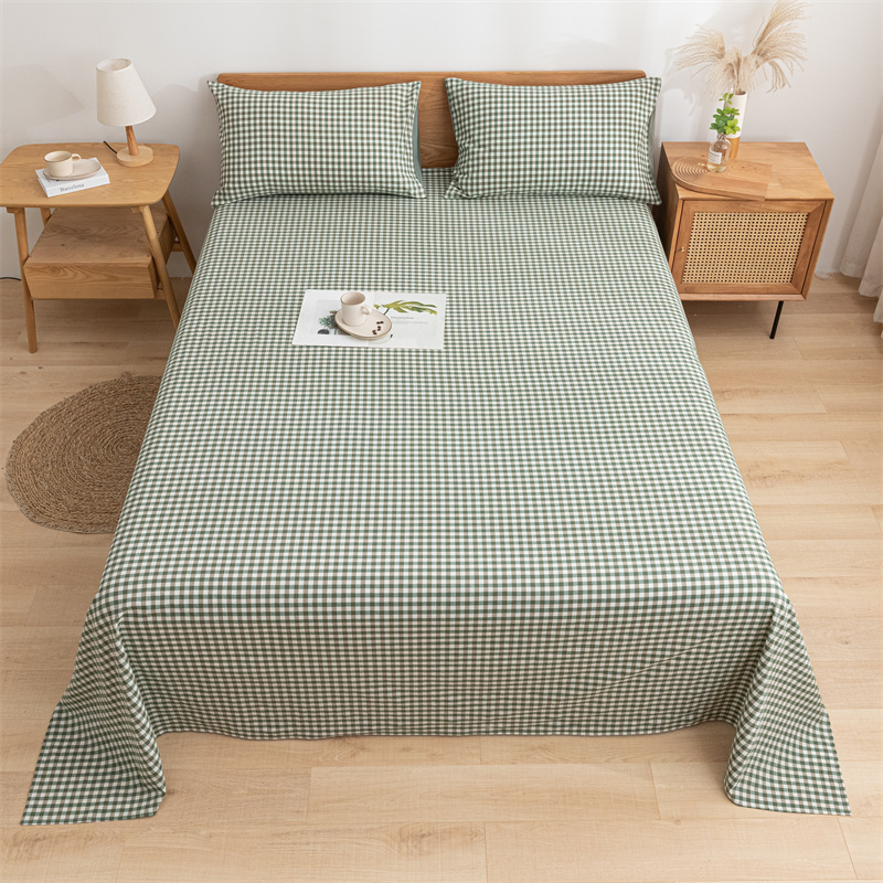 2022新品全棉色织水洗棉单品床单 单床单160*230cm 绿小格