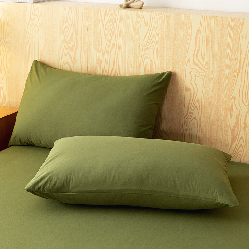 2023新款全棉色织水洗棉系列单品枕套 48*74cm/对 松叶绿