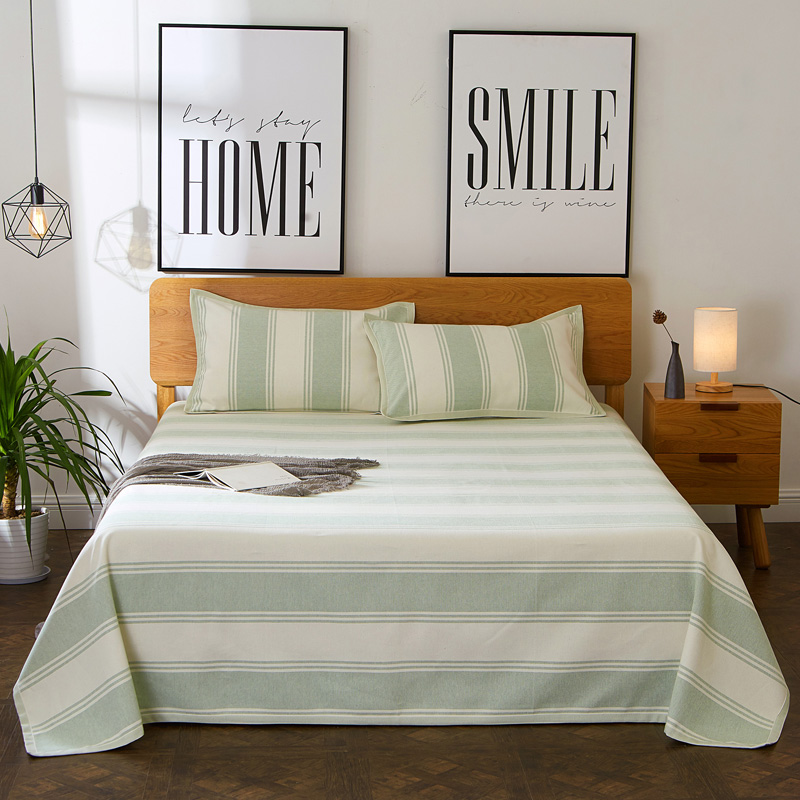 亚麻席 亚麻凉席床单三件套 软凉席冰丝席 200*220 条纹绿