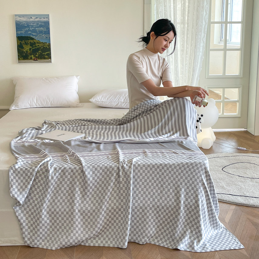 2024新款竹纤维双层纱布毯毛巾被夏凉被针织冷感毯 150x200cm单被 海韵-灰