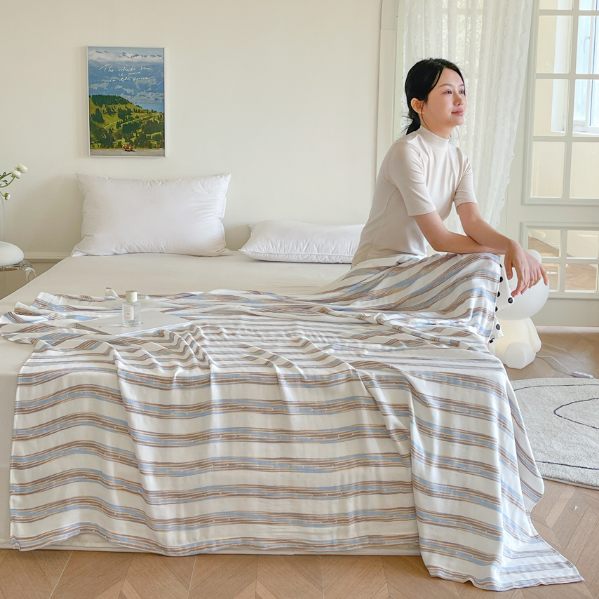2024新款竹纤维双层纱布毯毛巾被夏凉被针织冷感毯 150x200cm单被 梦幻-蓝卡