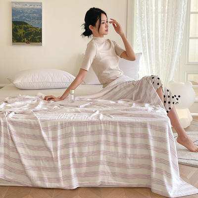 2024新款竹纤维双层纱布毯毛巾被夏凉被针织冷感毯 150x200cm单被 梦幻-紫粉