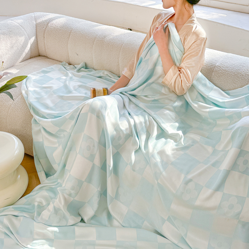 2024新款竹纤维单层毛巾被盖毯夏凉被冷感毯 150*200cm 梵雅-蓝