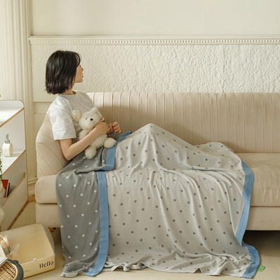 2024新款竹纤维毛巾被竹棉冷感毯子夏季盖毯 150*200-盖毯 蓝色波点