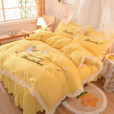 2020新款韩版唯美系列毛巾绣四件套 1.8m床裙款四件套 唯美-浅黄