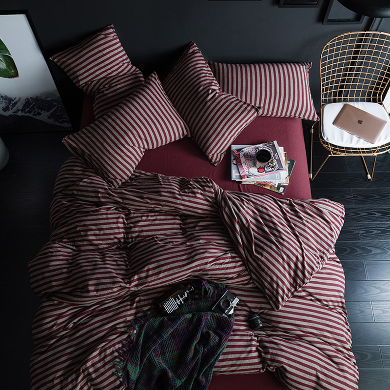 2019新品天竺棉针织四件套 1.5m（5英尺）床（床单款） 酒红中条