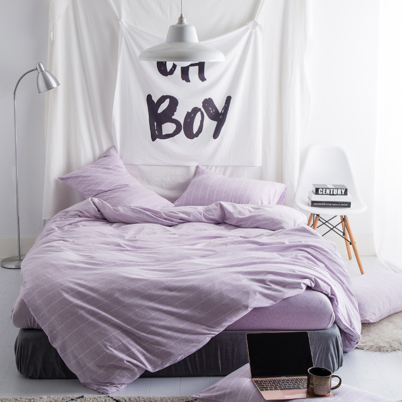 2019新品天竺棉针织四件套 1.5m（5英尺）床（床单款） 浅紫细条