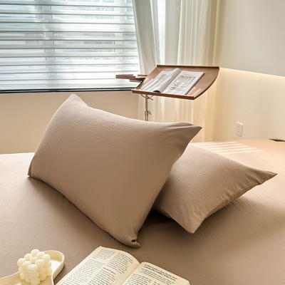 2023新款A类有氧小竺棉枕套单人枕头套一对非纯棉枕套一对装纯色单枕套 48*74cm /对 奶咖棕