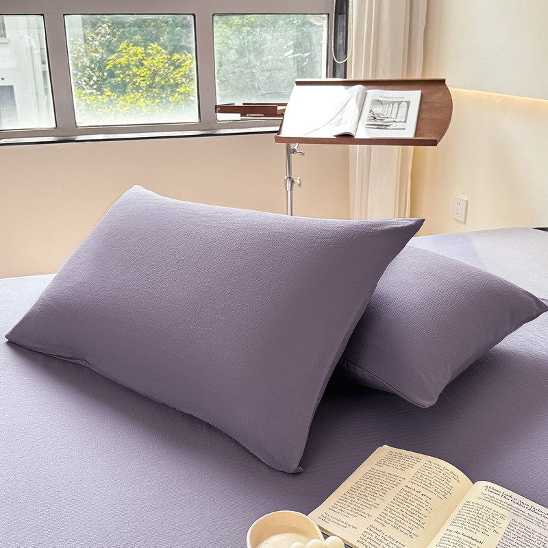 2023新款A类有氧小竺棉枕套单人枕头套一对非纯棉枕套一对装纯色单枕套 48*74cm /对 香芋紫