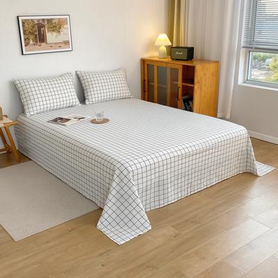 2021新款日式水洗棉色织单床单 120*230cm单床单 本白格子