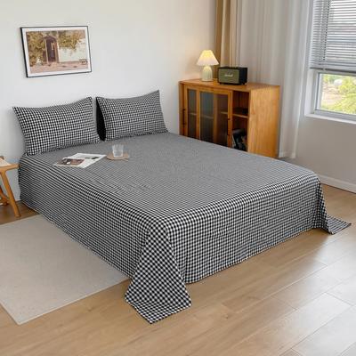 2021新款日式水洗棉色织单床单 120*230cm单床单 灰小格