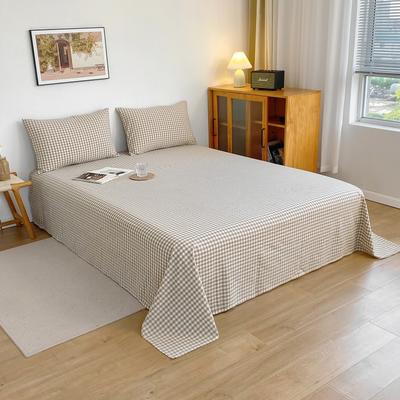 2021新款日式水洗棉色织单床单 120*230cm单床单 咖小格
