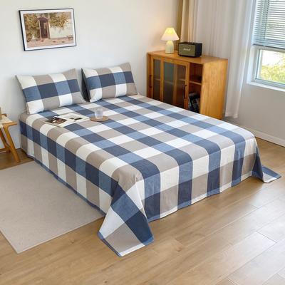 2021新款日式水洗棉色织单床单 120*230cm单床单 蓝大格