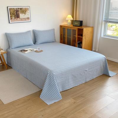 2021新款日式水洗棉色织单床单 120*230cm单床单 蓝小格