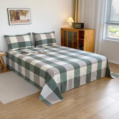 2021新款日式水洗棉色织单床单 120*230cm单床单 绿大格
