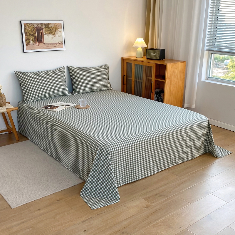 2021新款日式水洗棉色织单床单 120*230cm单床单 绿小格