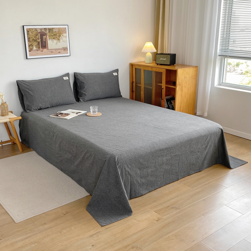 2021新款日式水洗棉色织单床单 120*230cm单床单 深灰