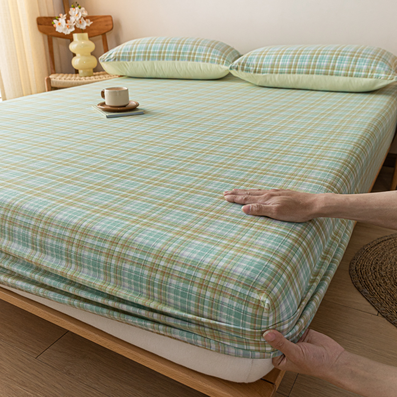 2024新款色织全棉水洗棉单床笠系列 枕套一对 多芙水绿