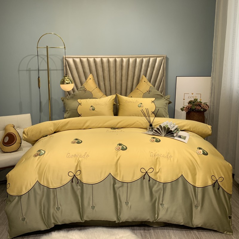 2019新款-水洗真丝四件套—（牛油果小姐） 床单款1.8m（6英尺）床 黄-绿