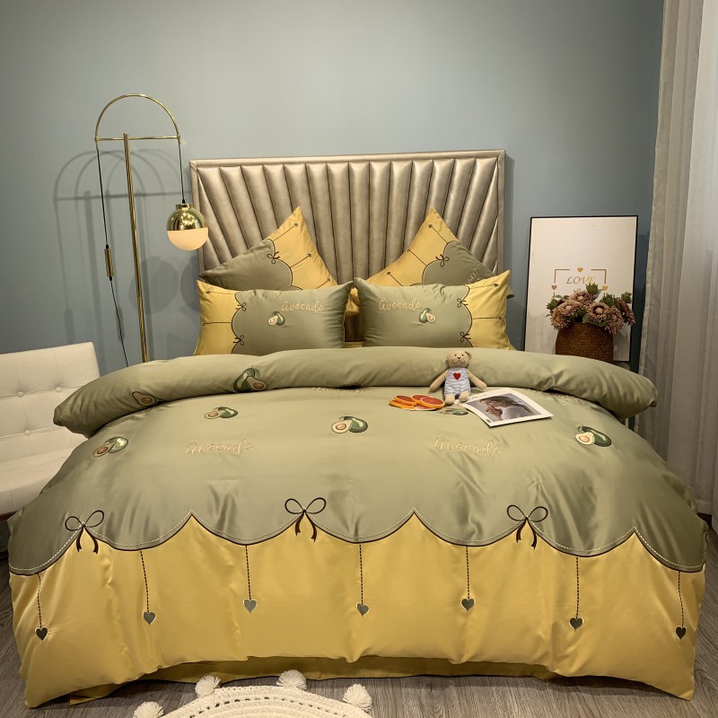 2019新款-水洗真丝四件套—（牛油果小姐） 床单款1.8m（6英尺）床 绿-黄