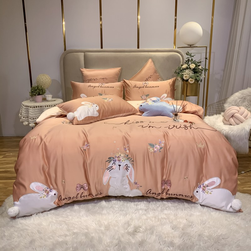 2020新款-大白兔四件套 1.8m床单款四件套 大白兔桔色