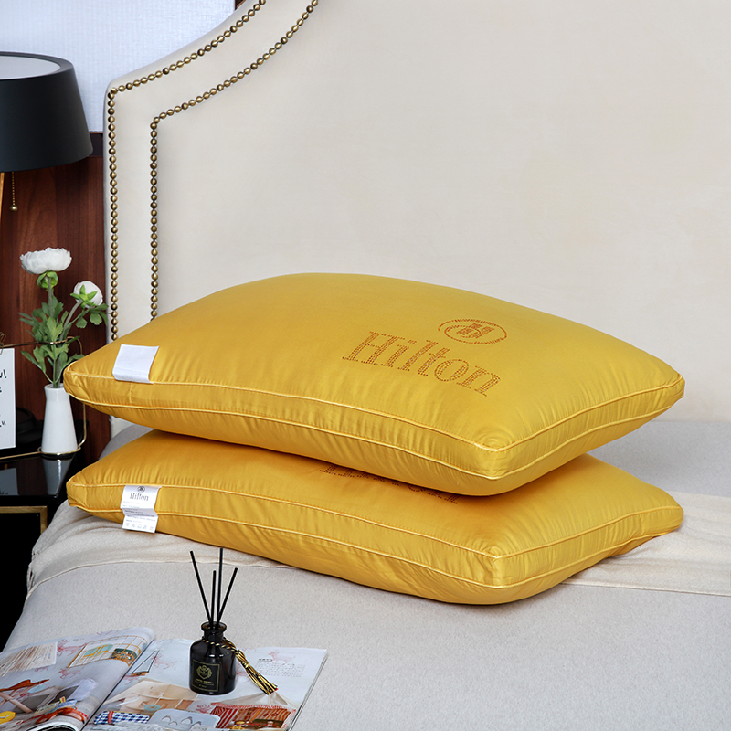 立体烫钻希尔顿枕芯枕头hilton pillow五星酒店烫钻枕芯 低枕-黄色
