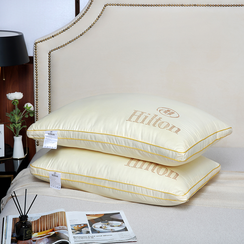 立体烫钻希尔顿枕芯枕头hilton pillow五星酒店烫钻枕芯 高枕-乳白色
