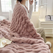 2022新品仿兔毛轻奢毛毯办公室午睡毯盖毯被子高端毛毯毯子--风格一 100cmX150cm 仿兔毛-豆沙
