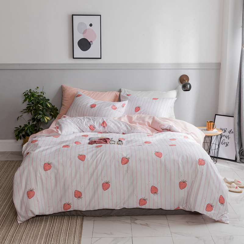 2018新款ins小清新水果系列蜜桃樱桃西瓜四件套 1.2m（4英尺）床 草莓