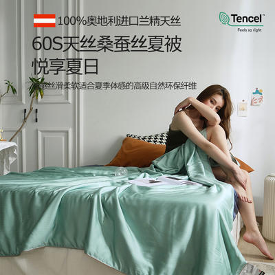 2024新款Tencel® 60s天丝可水洗桑蚕丝凉感夏被 200X230cm 冰珀绿