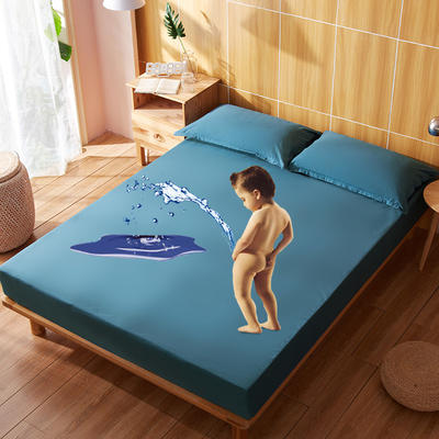 防水床笠全棉隔尿透气纯棉床套床罩床垫套子床垫罩 120cmx200cm 蓝色