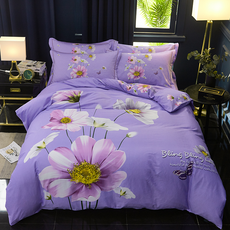2020新款13372全棉活性大版花卉四件套 1.5m（5英尺）床单款 花蕾如歌紫