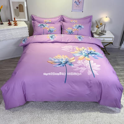 2021新款全棉13372四件套—花卉系列 1.5m圆角贴边床单款四件套 沉香紫