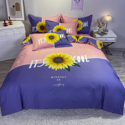 2021新款全棉13372四件套—花卉系列 1.5m圆角贴边床单款四件套 夏日风情-紫