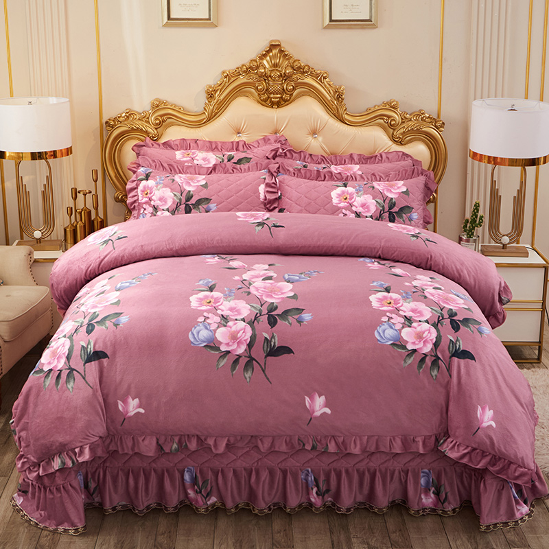 2022新款水晶绒夹棉床盖四件套 1.8m床四件套 姹紫嫣红