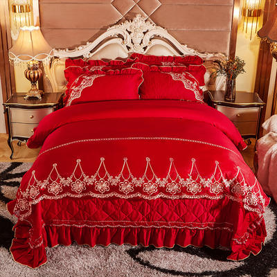 2023新款锦绣大红夹棉床盖四件套 1.8m床盖款四件套 缘来是你