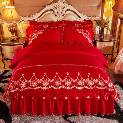 2023新款锦绣大红夹棉床裙四件套 1.8m床裙款四件套 缘来是你