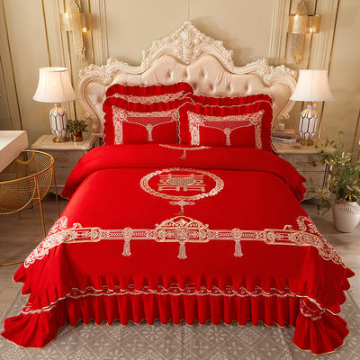 2023新款大红婚庆刺绣系列床盖四件套 1.8m床盖款四件套 红妆之恋
