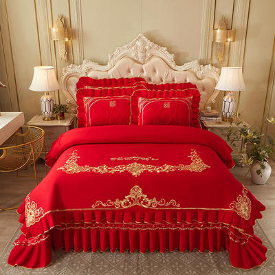 2023新款大红婚庆刺绣系列床盖四件套 1.8m床盖款四件套 江山美人