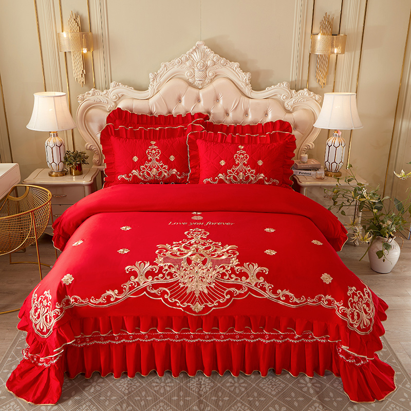 2023新款大红婚庆刺绣系列床盖四件套 1.8m床盖款四件套 锦绣东方