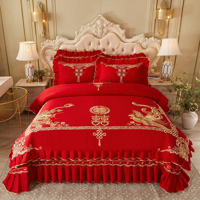 2023新款大红婚庆刺绣系列床盖四件套 1.8m床盖款四件套 龙凤呈祥