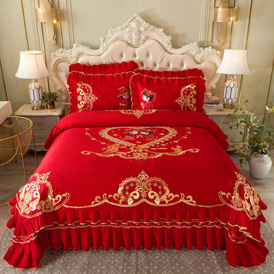 2023新款大红婚庆刺绣系列床盖四件套 1.8m床盖款四件套 麒麟姻缘