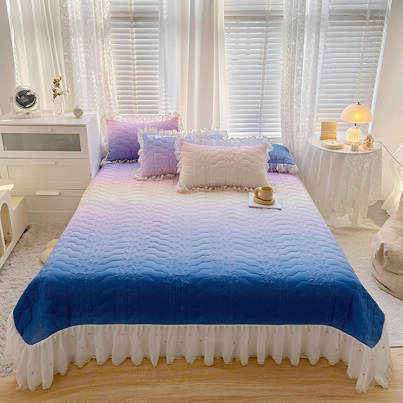 2023新款全棉蕾丝刺绣夹棉床盖系列三件套 210*245cm单床盖 浪漫紫