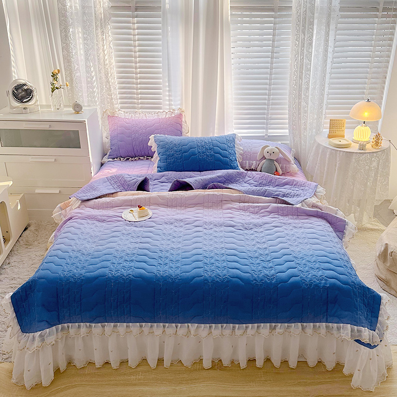 2023新款全棉蕾丝刺绣夹棉床盖系列夏被四件套 1.2m床盖款夏被三件套 浪漫紫