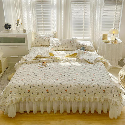 2023新款全棉蕾丝刺绣夹棉床盖系列夏被四件套 1.2m床盖款夏被三件套 蘑菇伞
